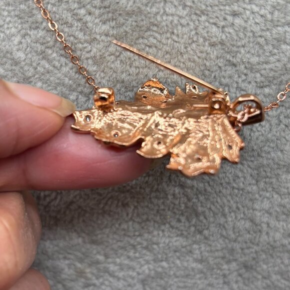 Fragrant Jewels Rose Gold Plated Pendant Brooch Necklace Faux Pearls & Crystals - Picture 4 of 8